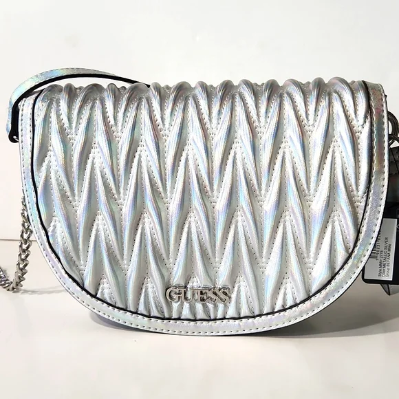 NEW! GUESS Metallic Silver Mini Shoulder Bag with Crossbody Strap - Picture 5 of 16